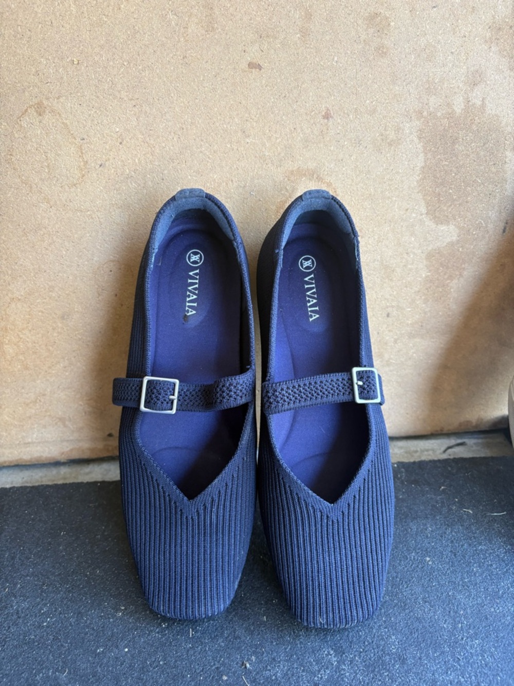 Vivaia Navy Mary Jane Knit Flats with Adjustable Strap